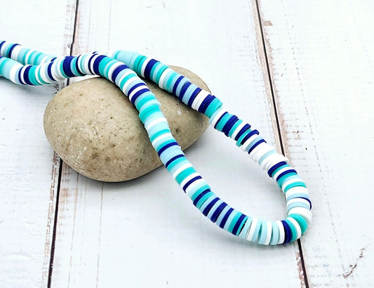 290 perles heishi tons bleu turquoise blanc 6mm