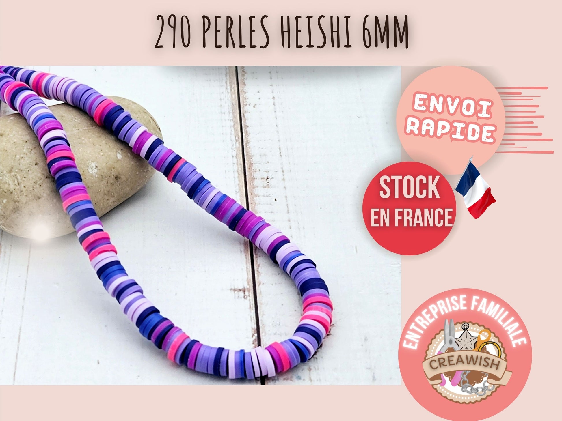 290 perles heishi tons violet 6mm