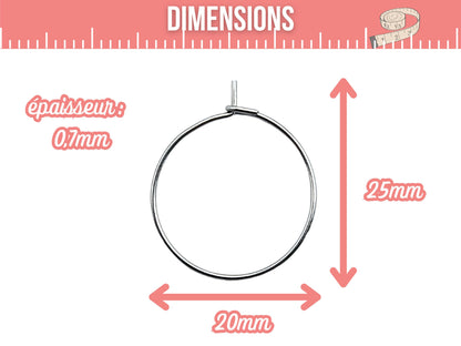 10 créoles rondes 20mm acier inoxydable
