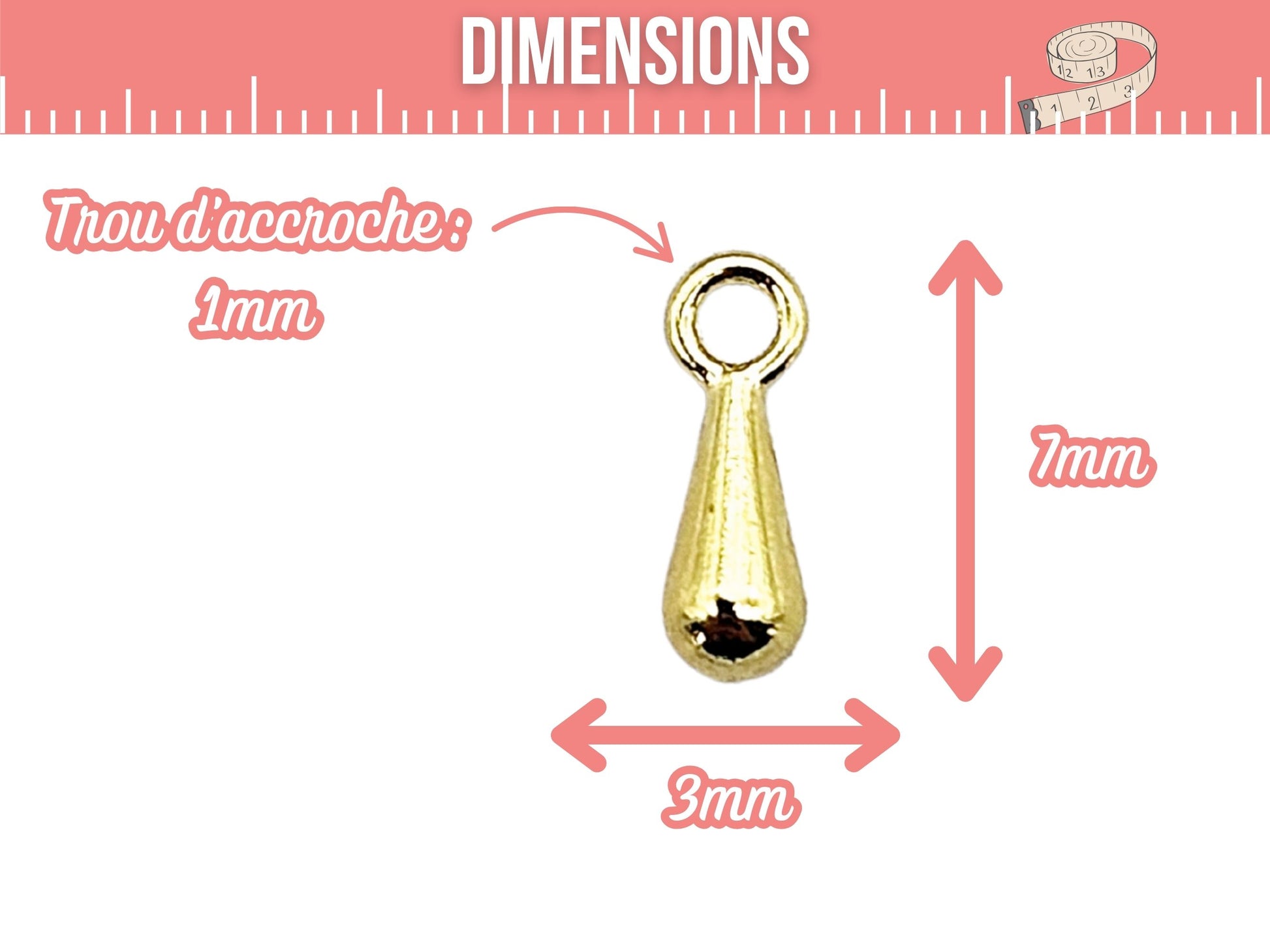 200 breloques gouttes 7mm couleur or