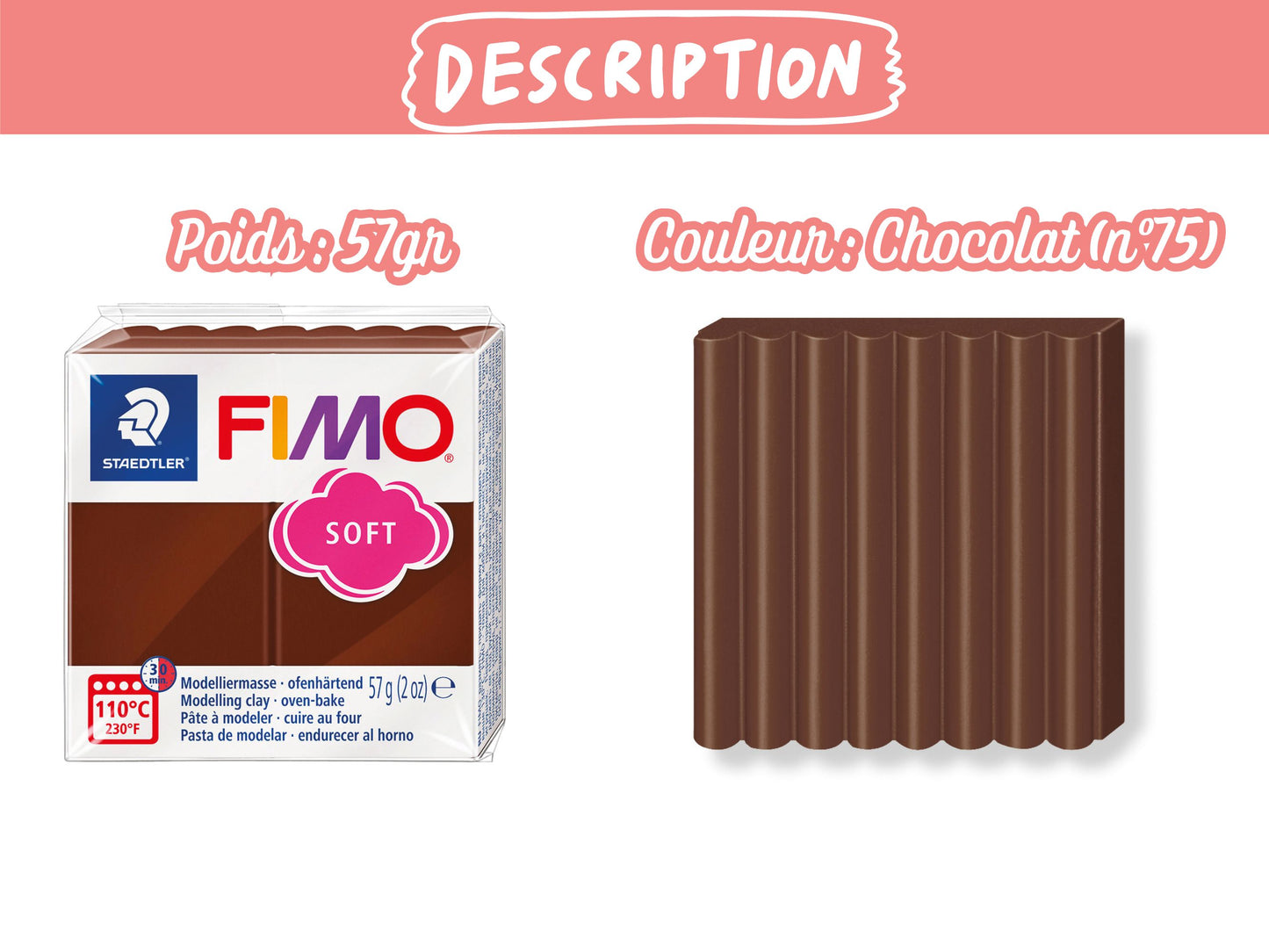 Pâte Fimo Soft 57g – Chocolat n°75