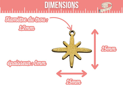 10 breloques étoile du nord acier inoxydable doré