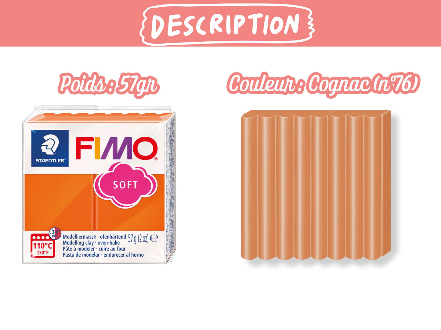 Pâte Fimo Soft 57g – Cognac n°76