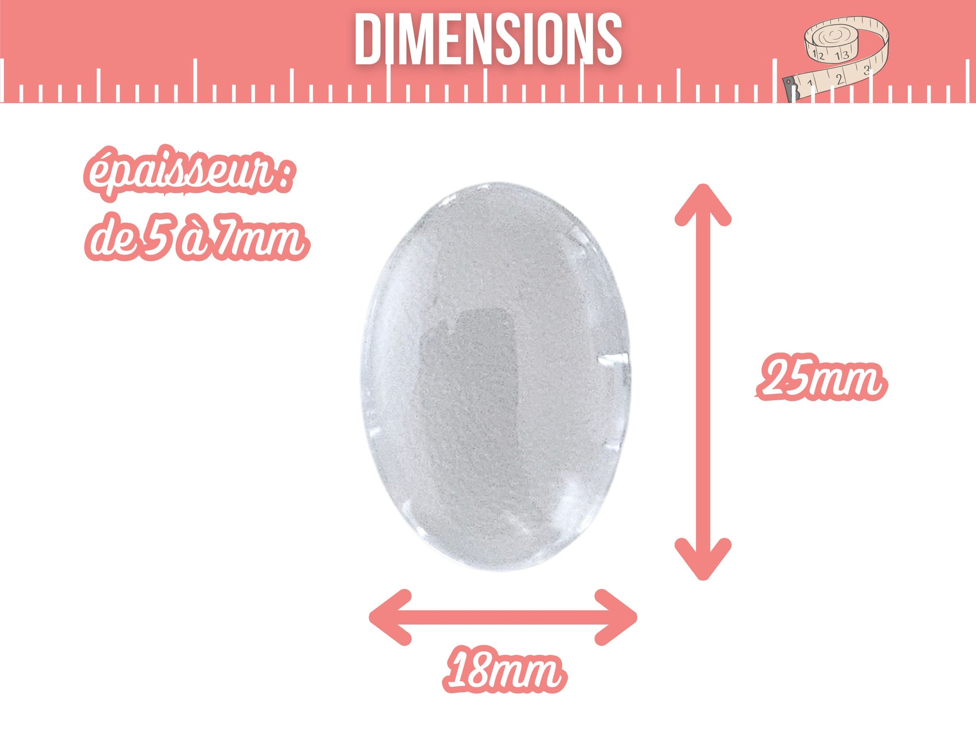 10 cabochons en verre 25x18mm