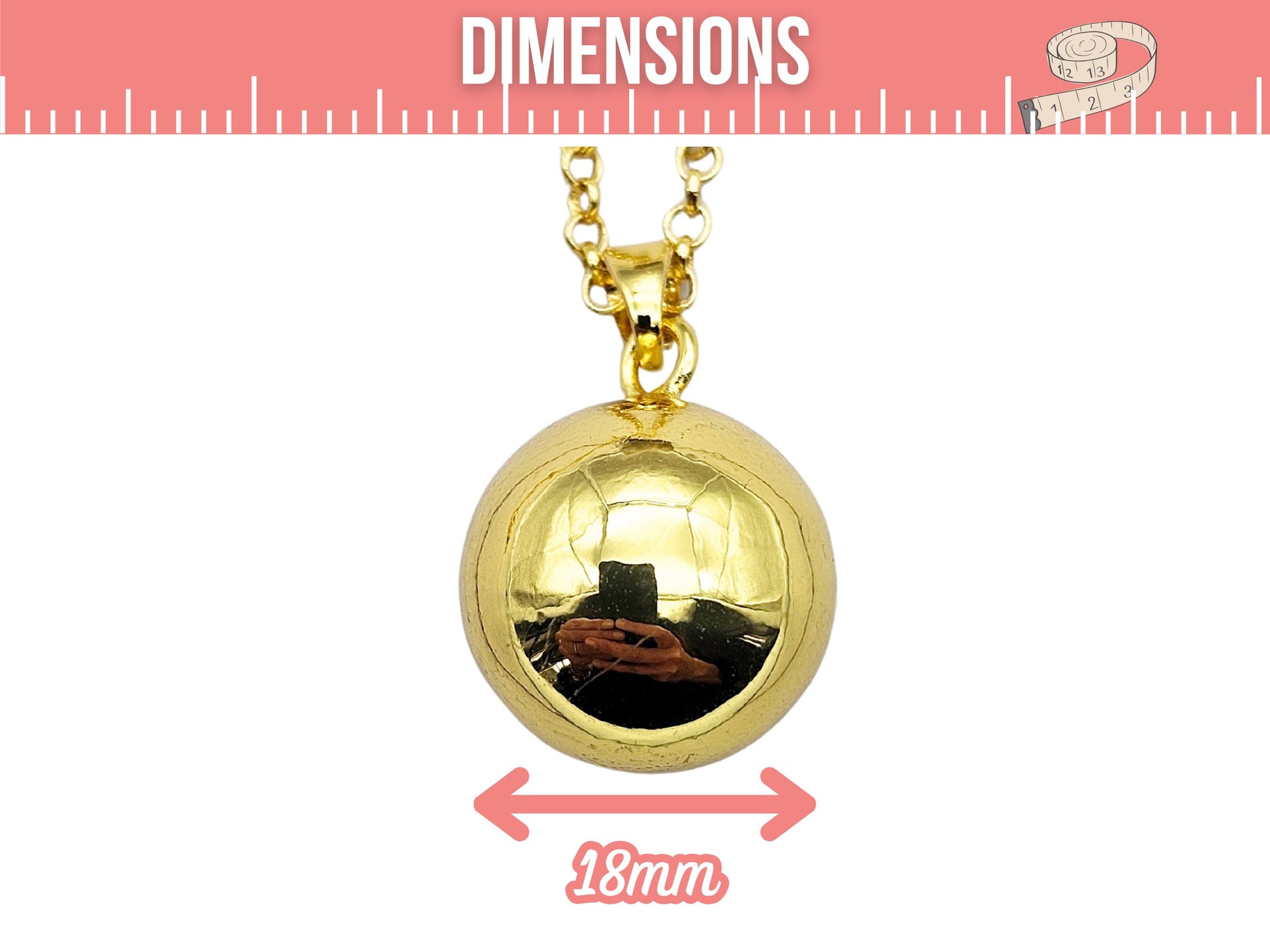 Bola de Grossesse Doré – 18mm avec Chaîne et Bélière (80cm)
