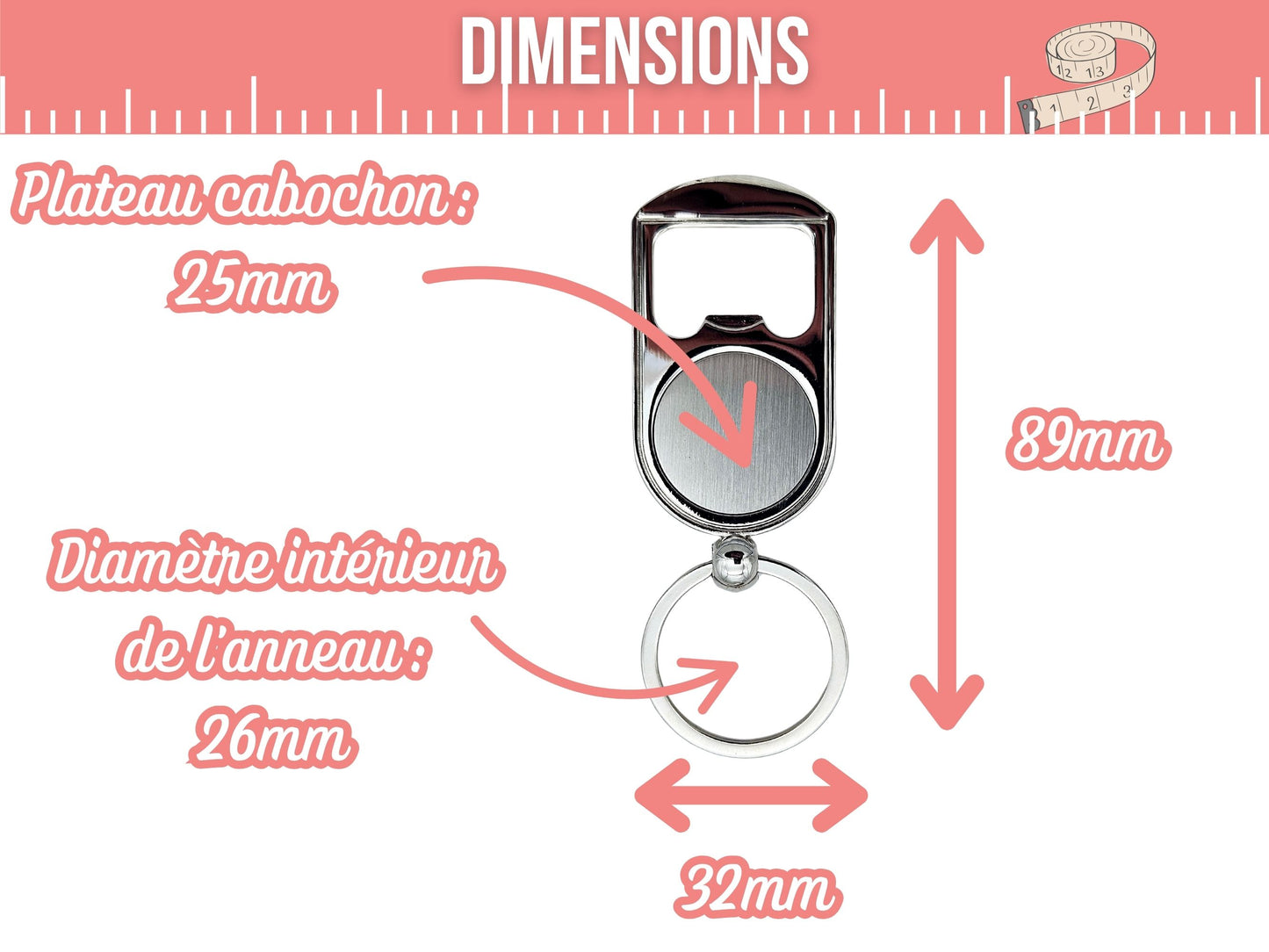 3 décapsuleurs plateau cabochon 25mm anneau porte-clé