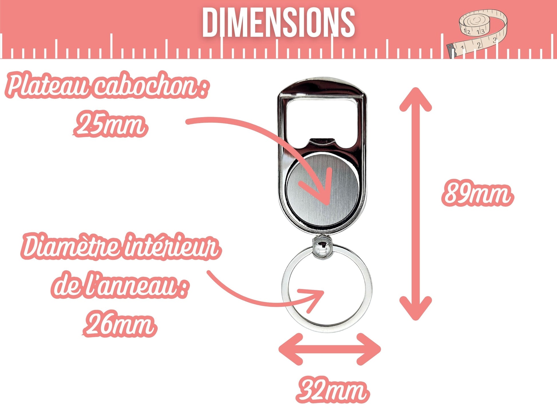 3 décapsuleurs plateau cabochon 25mm anneau porte-clé