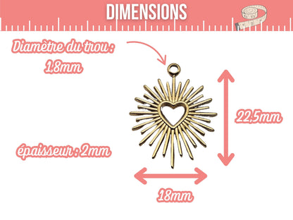 4 breloques soleil coeur acier inoxydable doré