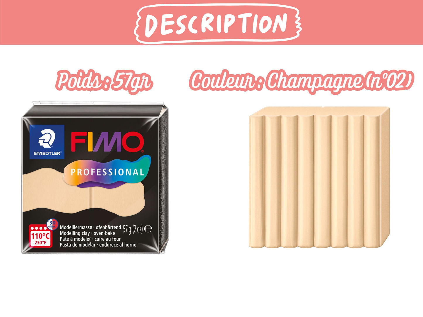 Pâte Fimo Professional 57g - Champagne n 02
