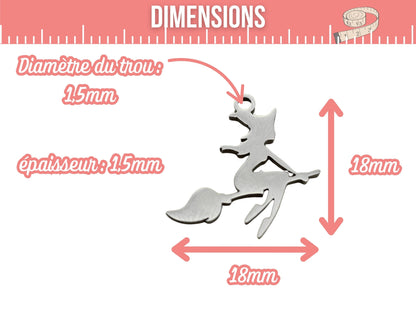 5 breloques sorcière sur balai halloween acier inoxydable