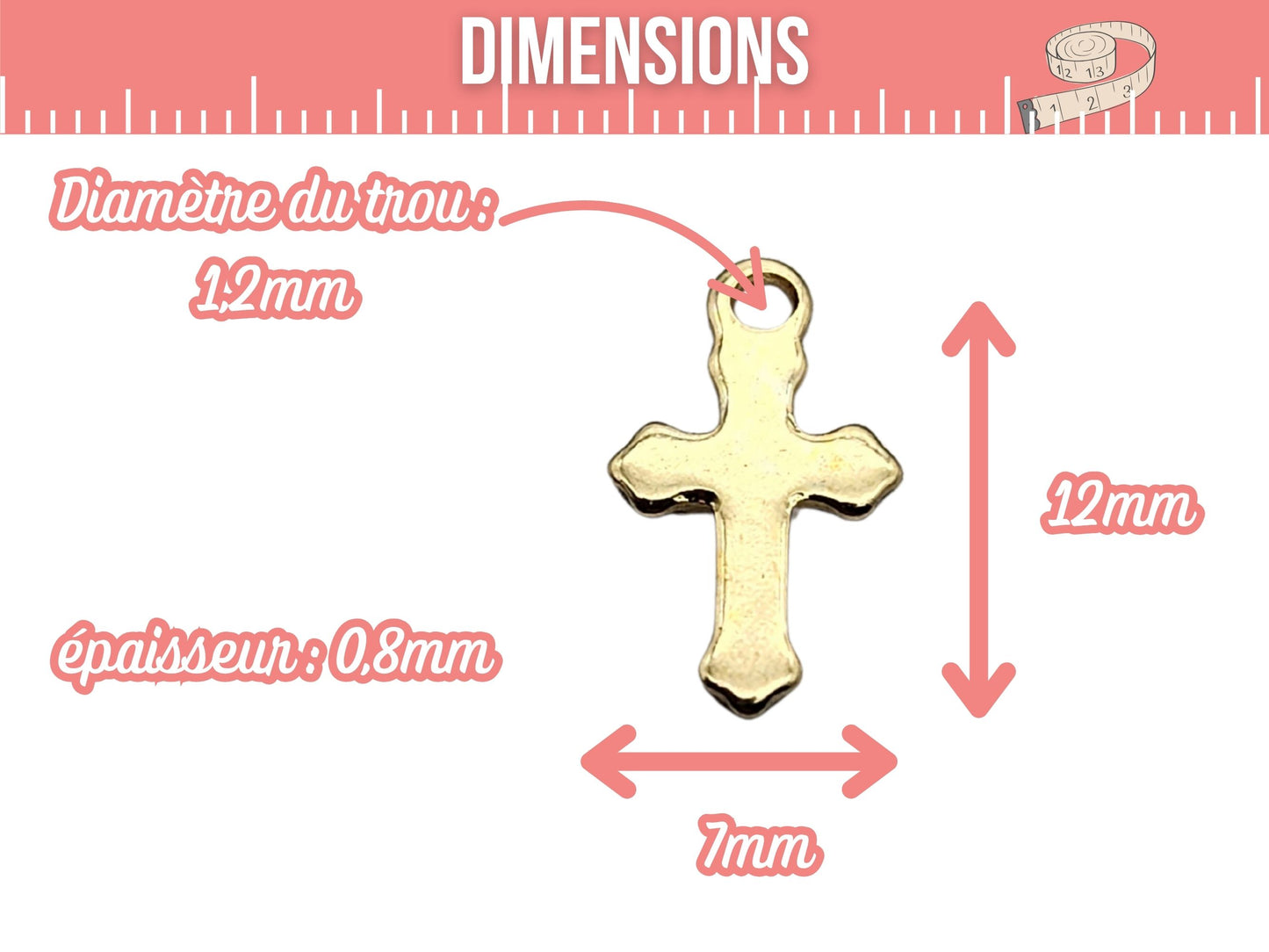 10 breloques croix religion 12mm acier inoxydable doré