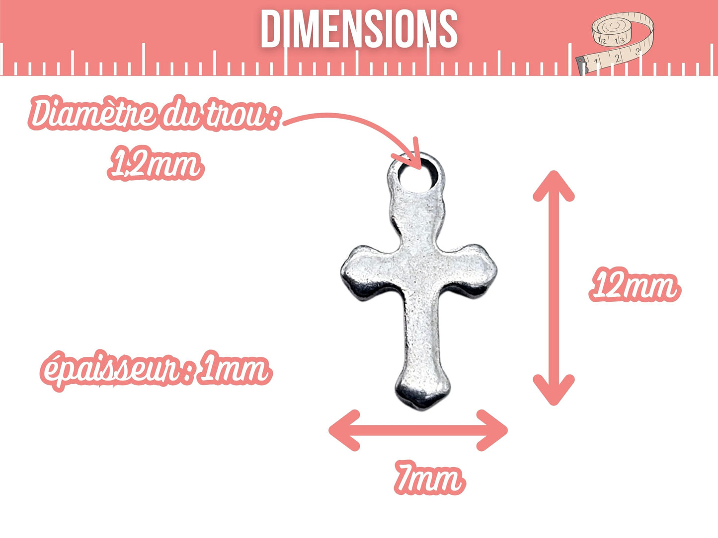 10 breloques croix religion 12mm acier inoxydable