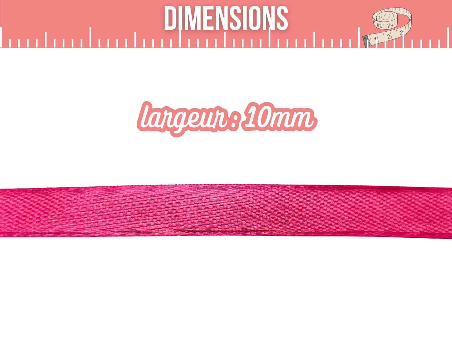 Ruban satin fuchsia 22 mètres – Largeur 10 mm