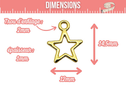 20 breloques étoiles creuses dorées