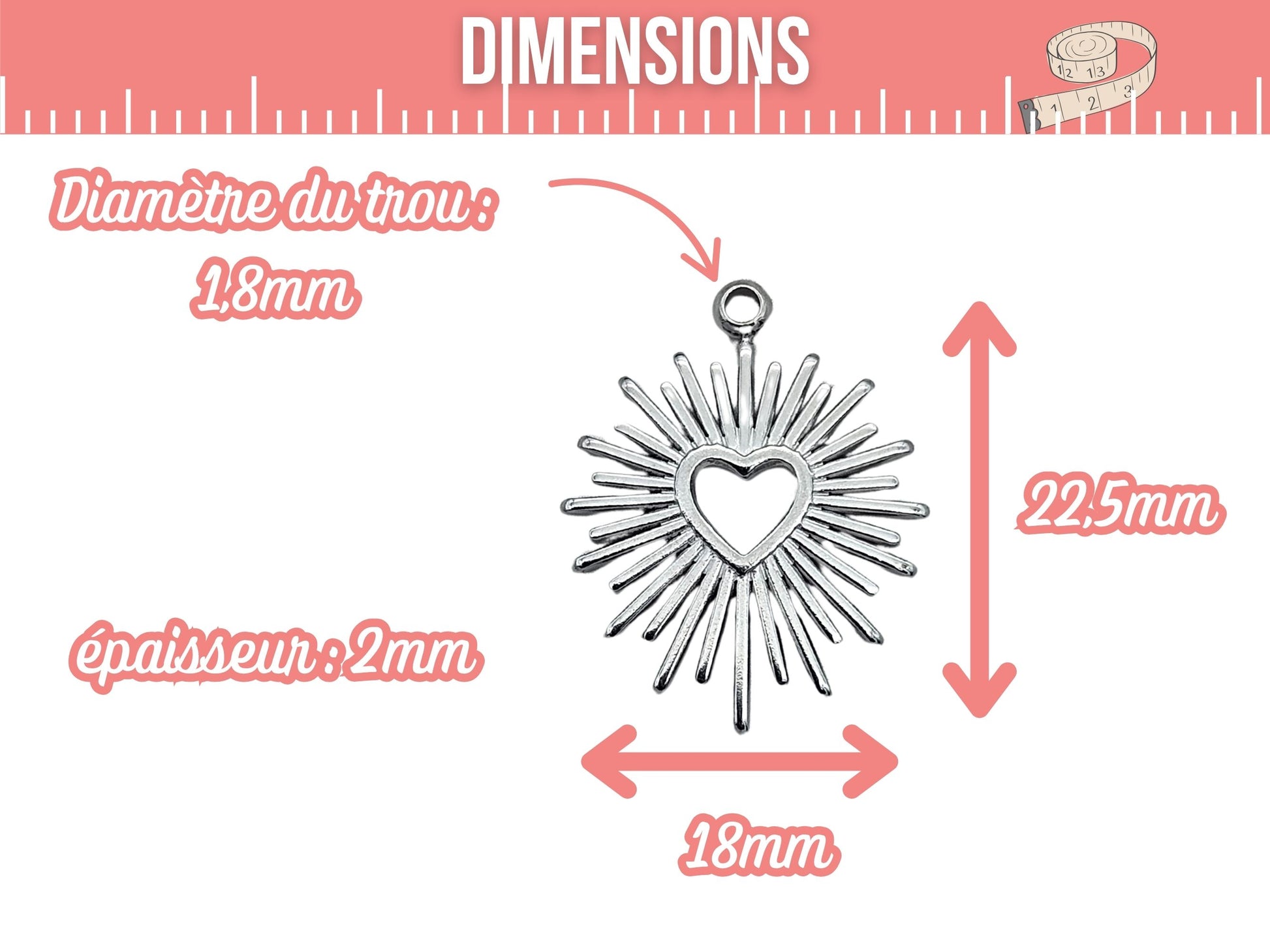 4 breloques soleil coeur acier inoxydable