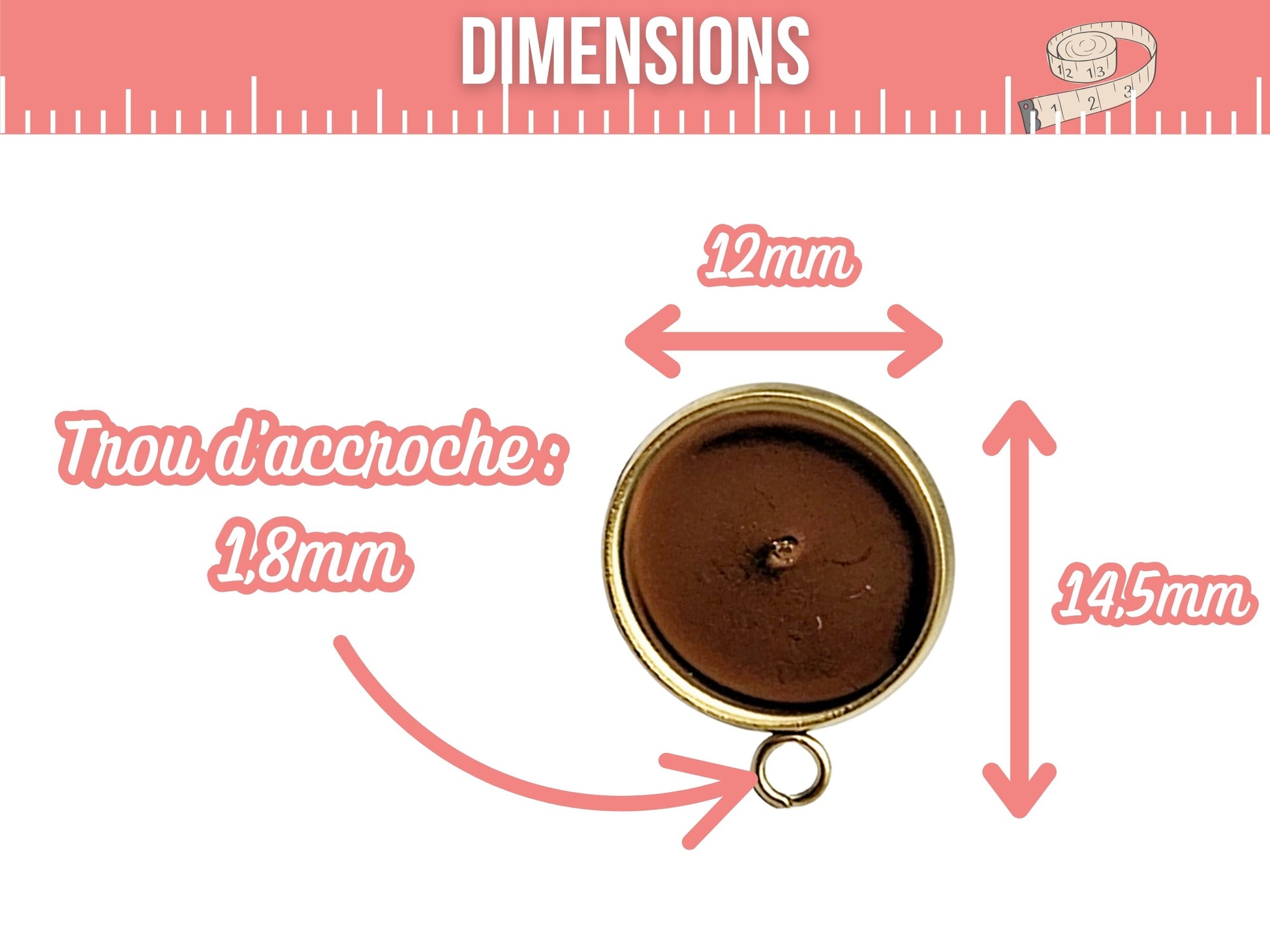 10 puces d’oreilles avec anneau d’accroche – Plateau 10 mm en acier inoxydable doré