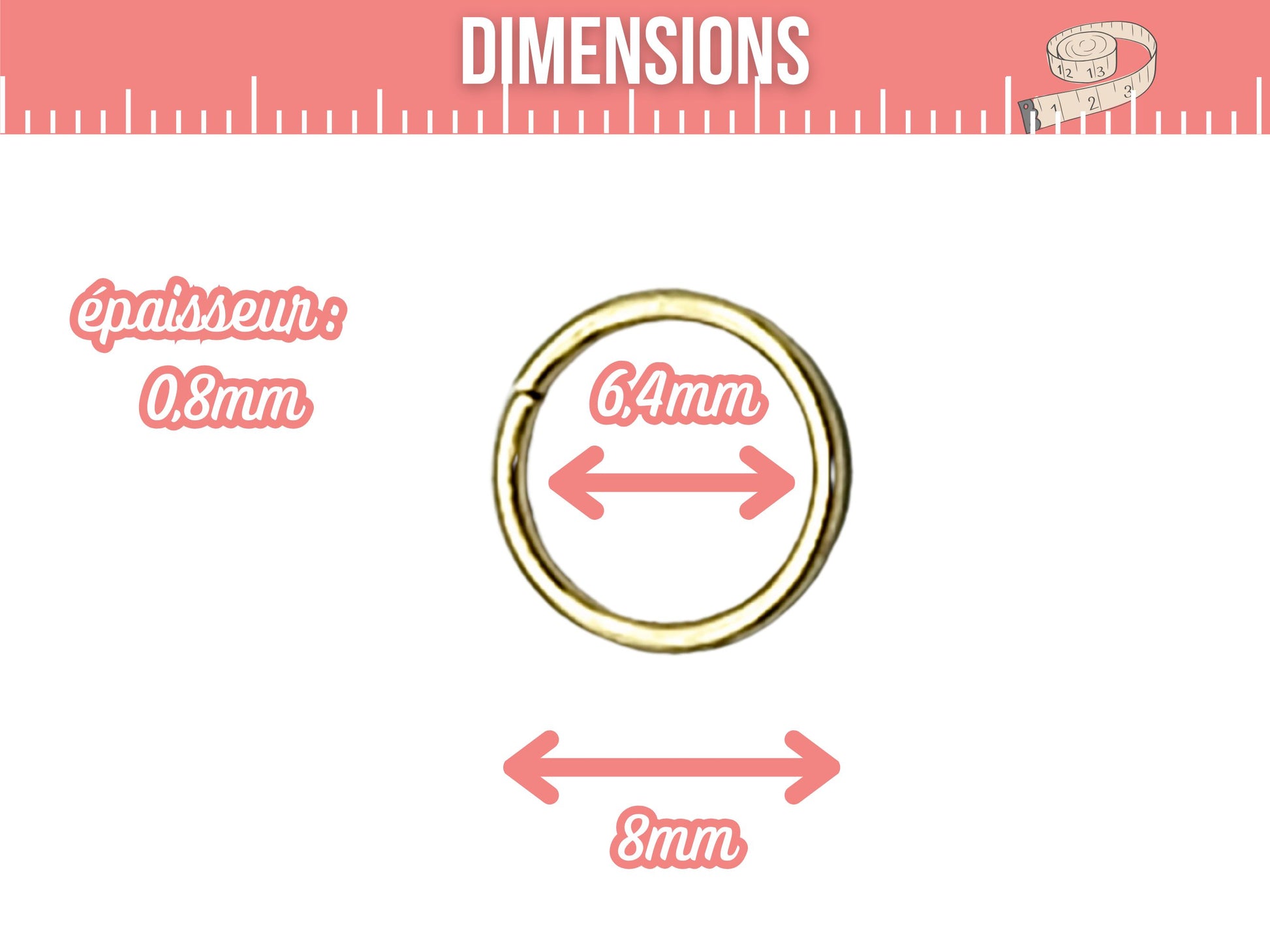 50 anneaux de jonction 8mm acier inoxydable or 18 carats