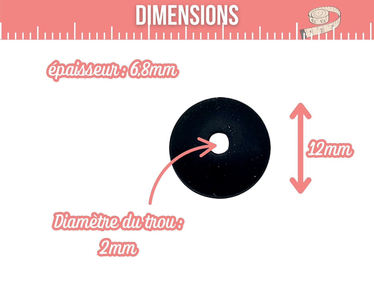 10 perles lentilles en silicone 12mm noir
