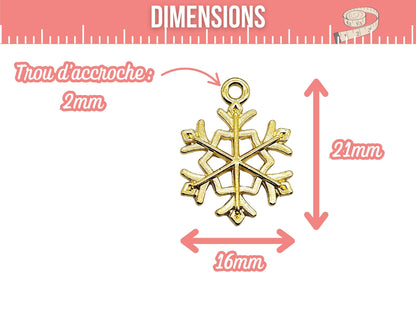 10 breloques flocon de neige couleur or