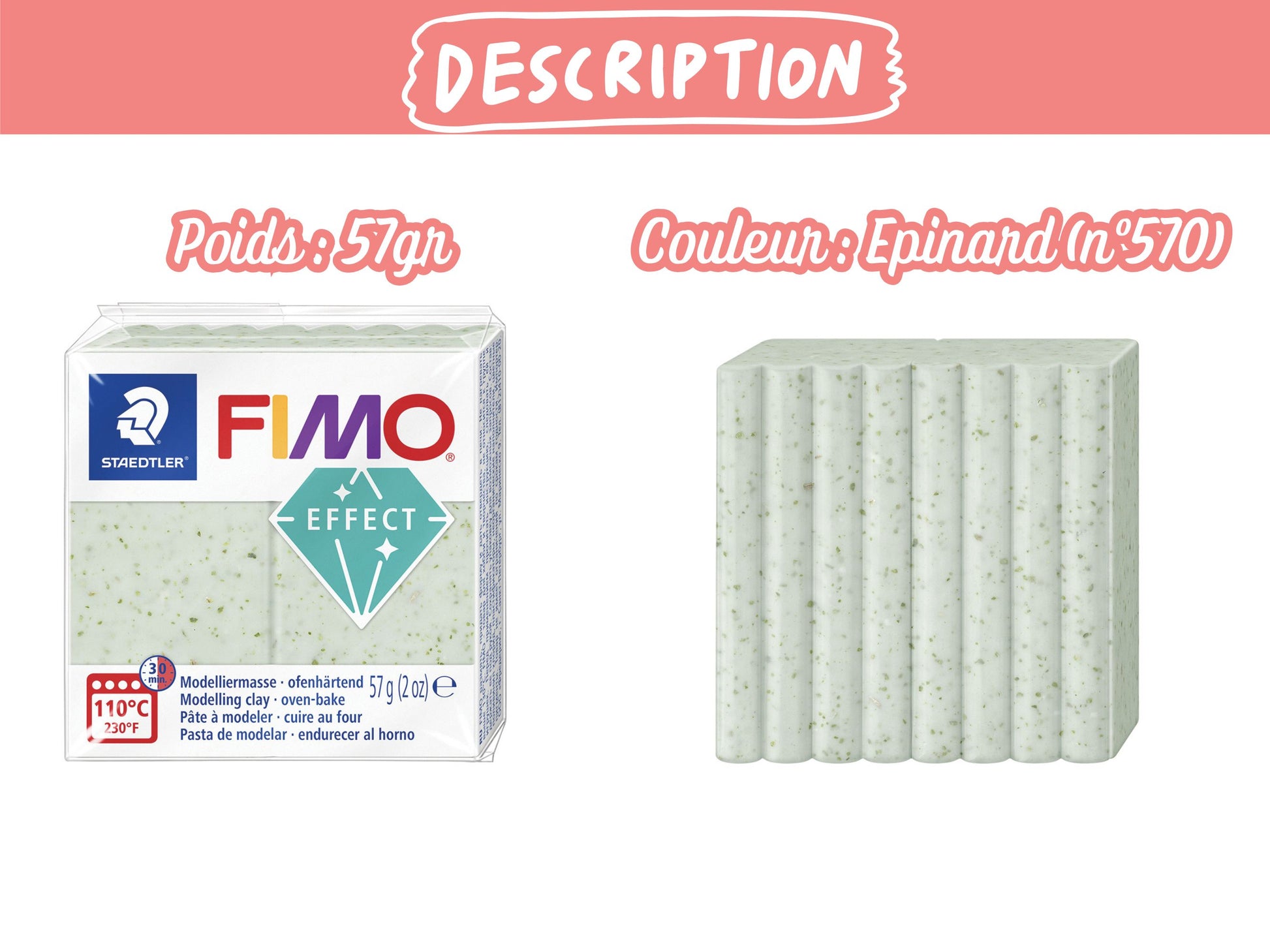 Pâte Fimo Effect botanique 57g – Epinard n°570