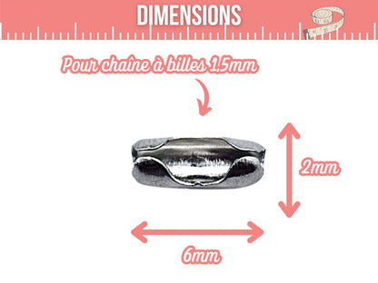 100 fermoirs connecteurs chaîne à billes 1,5mm