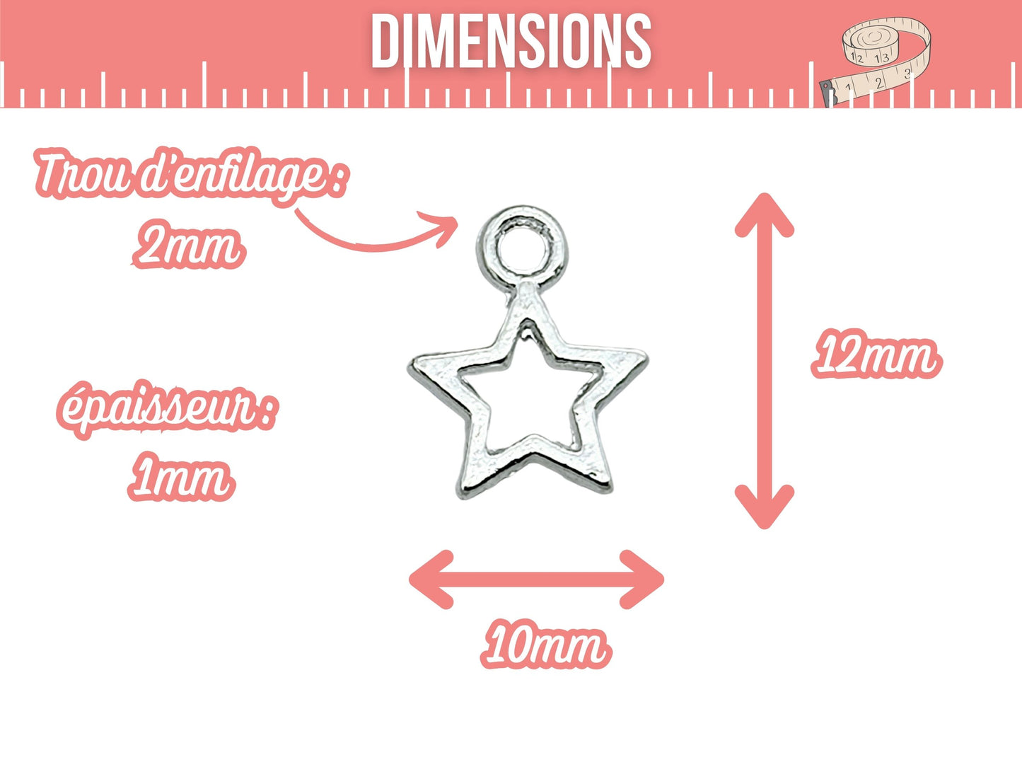 20 breloques étoiles creuses argent clair