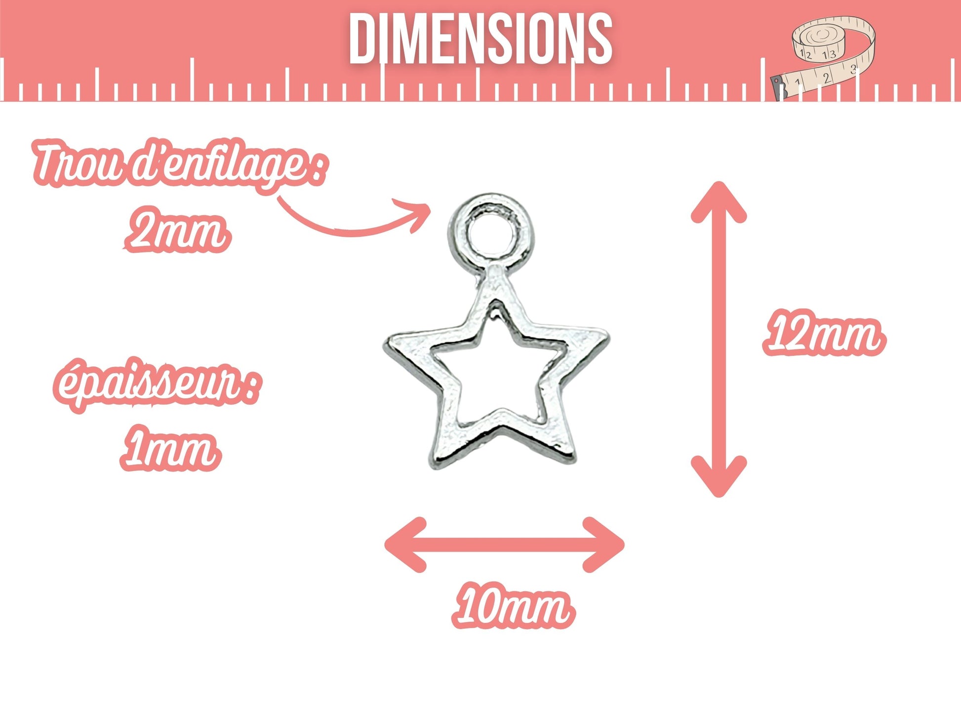 20 breloques étoiles creuses argent clair