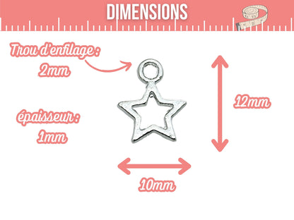 20 breloques étoiles creuses argent clair