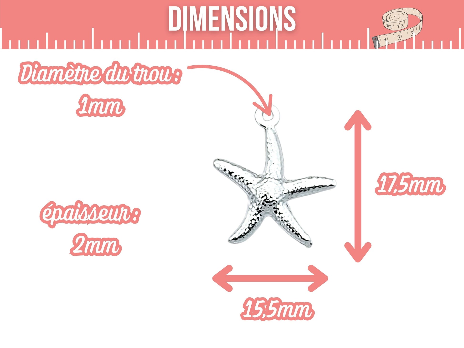 10 breloques étoile de mer acier inoxydable