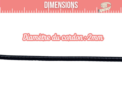 10 colliers coton ciré noir 47cm avec fermoir et chaînette