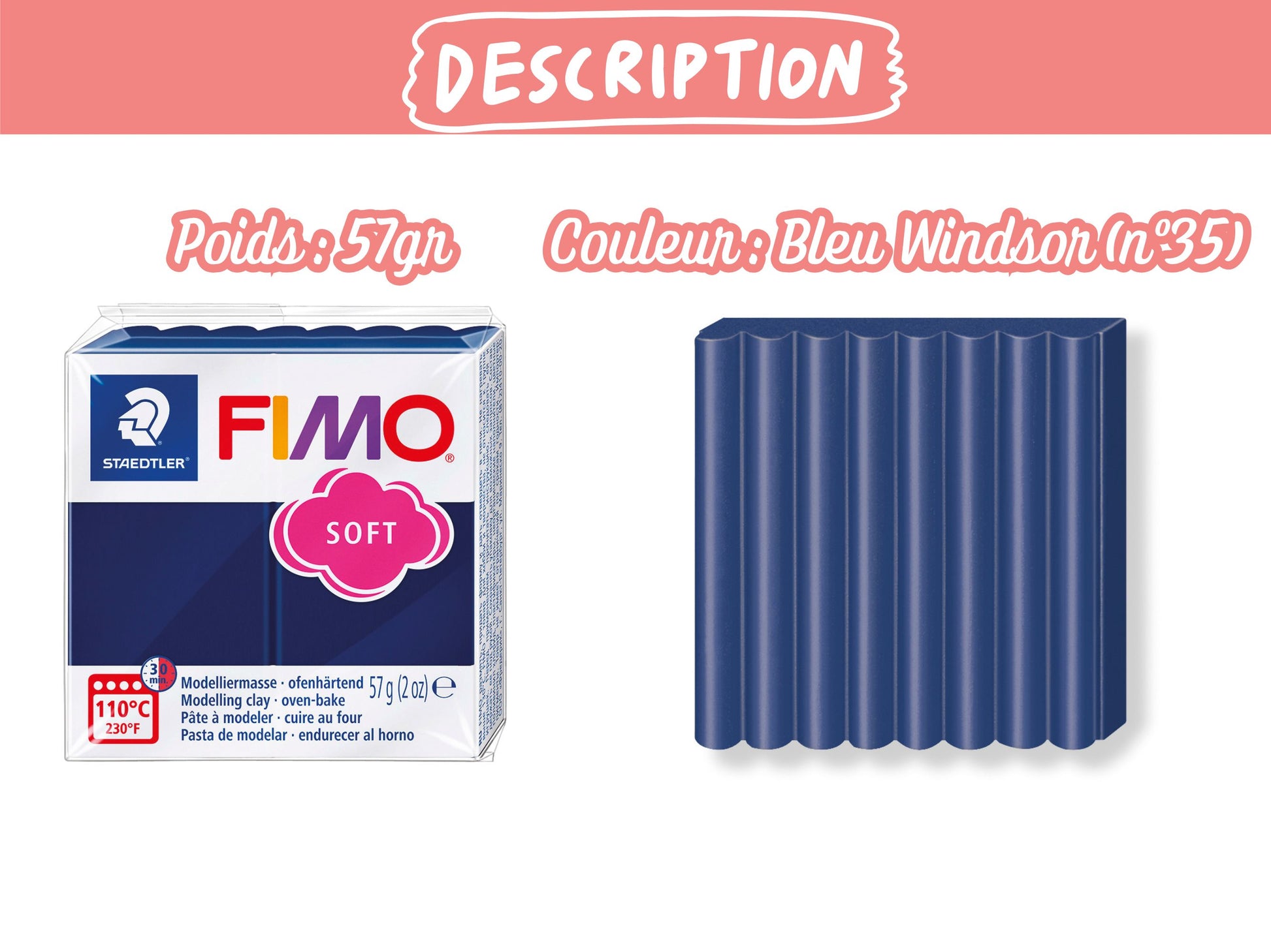 Pâte Fimo Soft 57g – Bleu windsor n°35