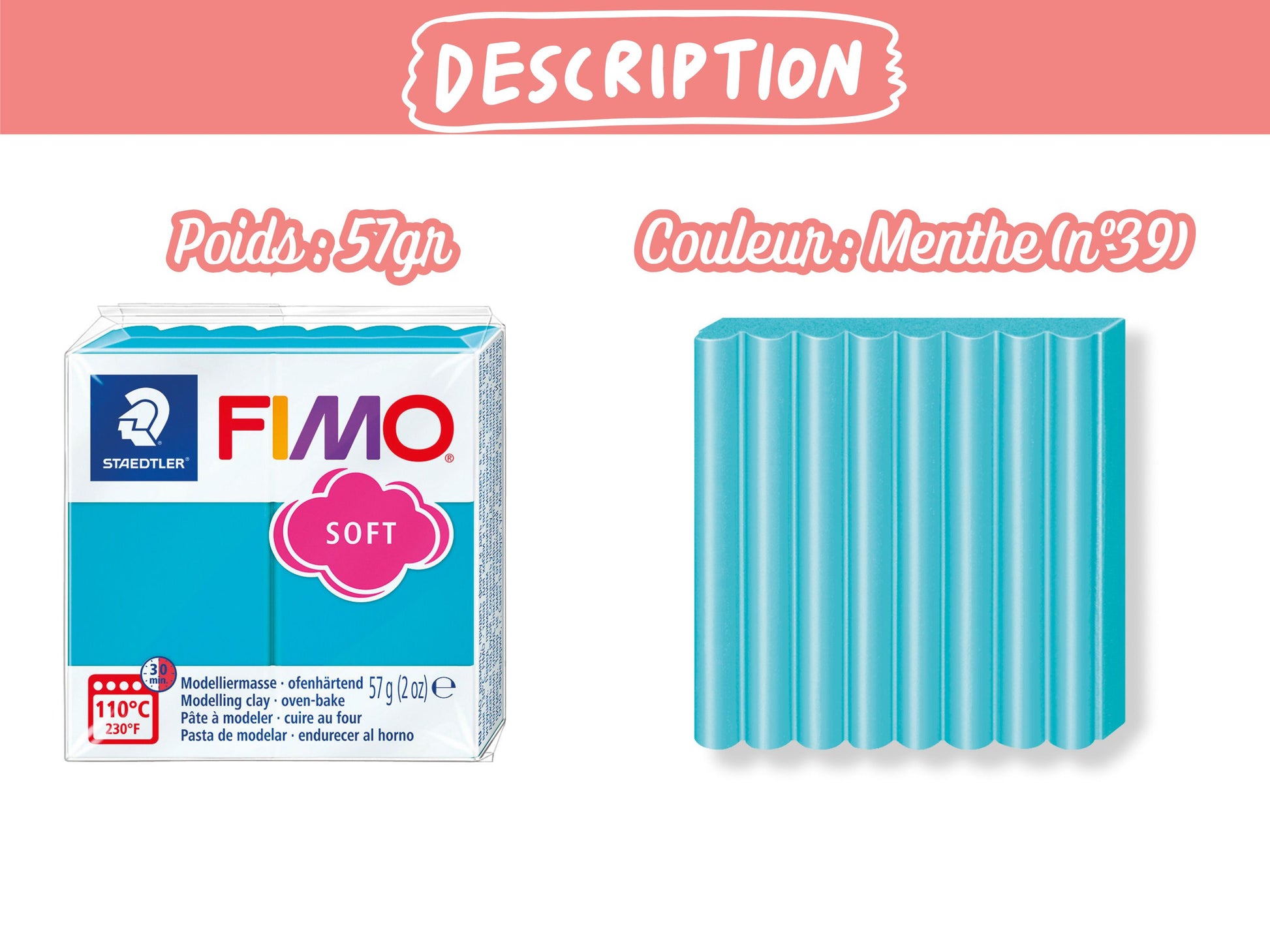Pâte Fimo Soft 57g – Menthe n°39