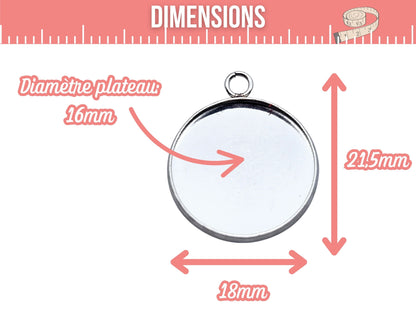 10 pendentifs plateau cabochon 16mm en acier inoxydable