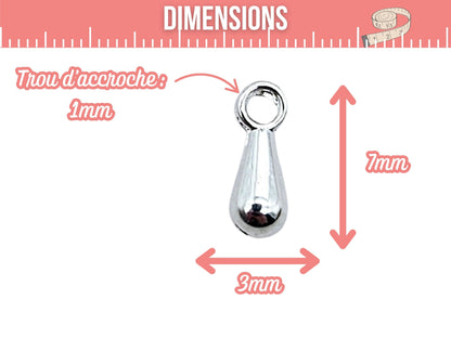 200 breloques gouttes 7mm argent clair