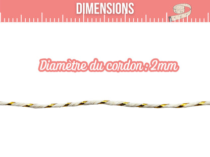 Bobine de ficelle style Baker’s Twine blanc crème et doré – 100 mètres