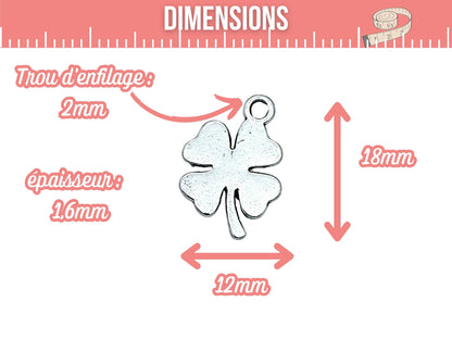 50 breloques trèfle argent mat