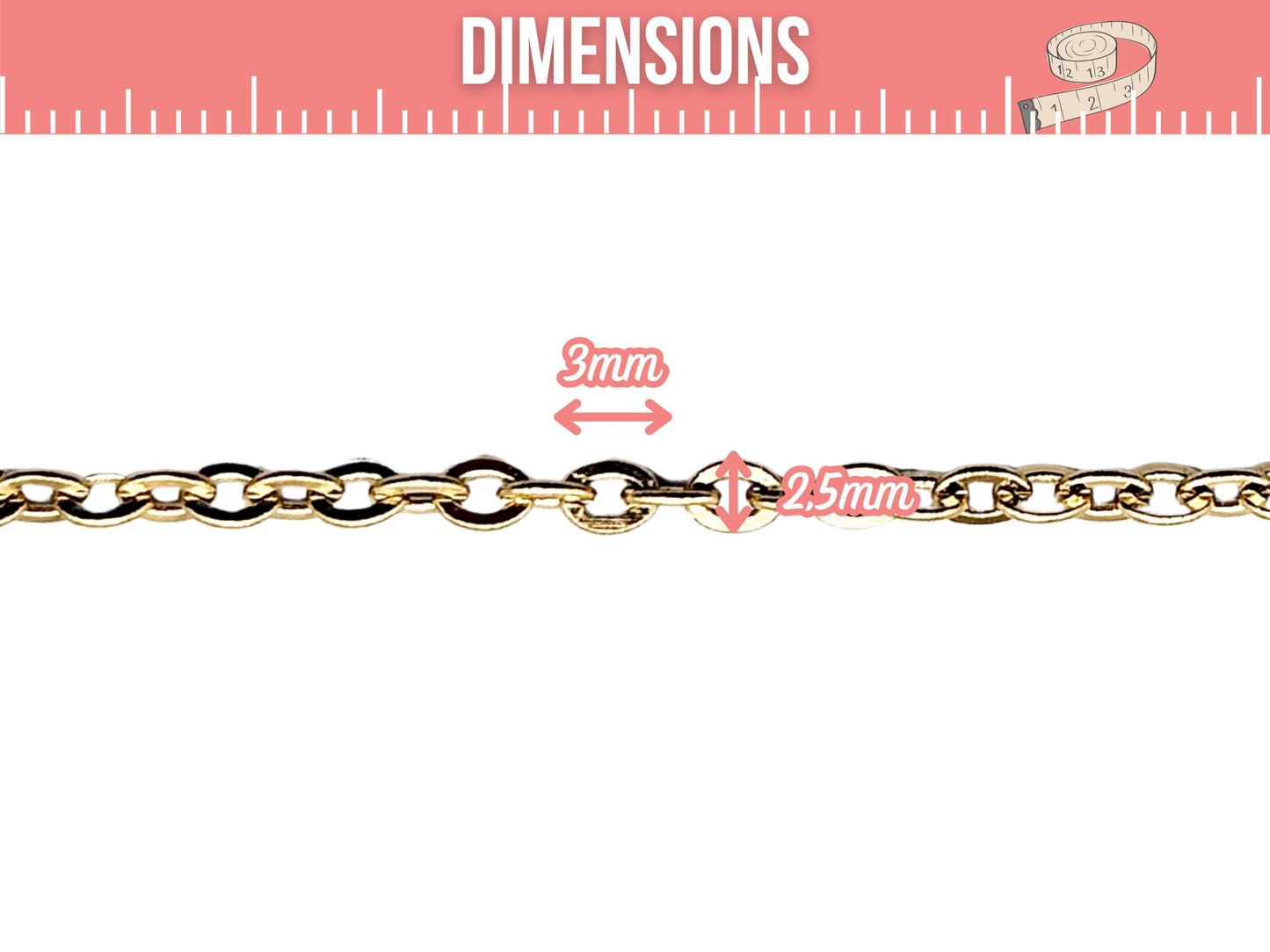 Chaîne maille forçat acier inoxydable doré 3x2,5mm