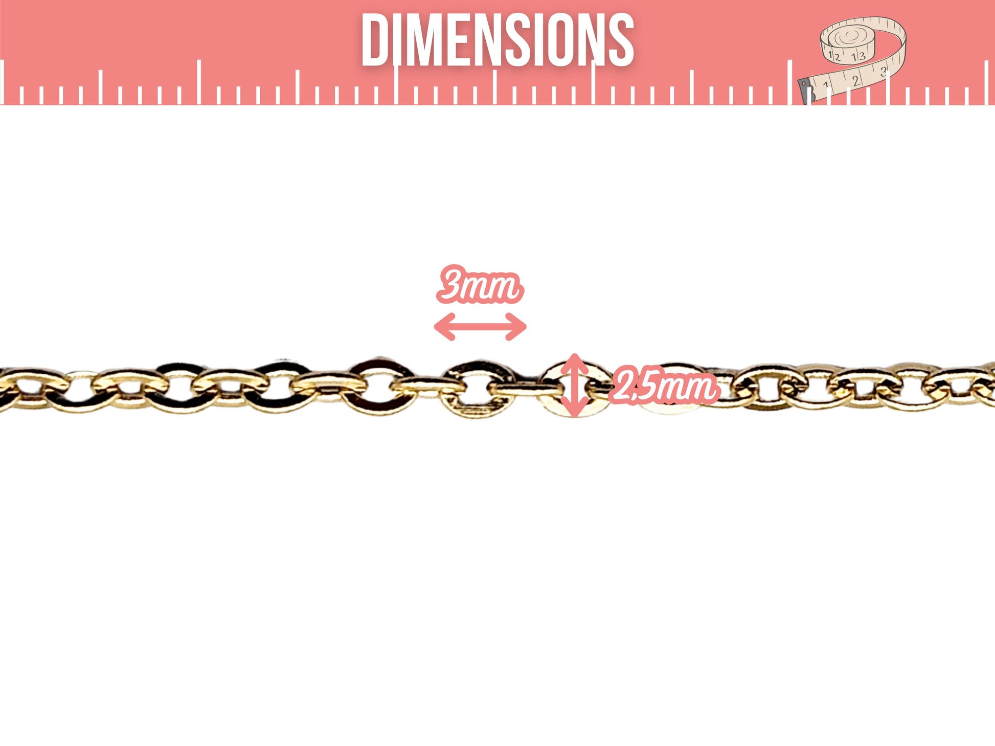 Chaîne maille forçat acier inoxydable doré 3x2,5mm