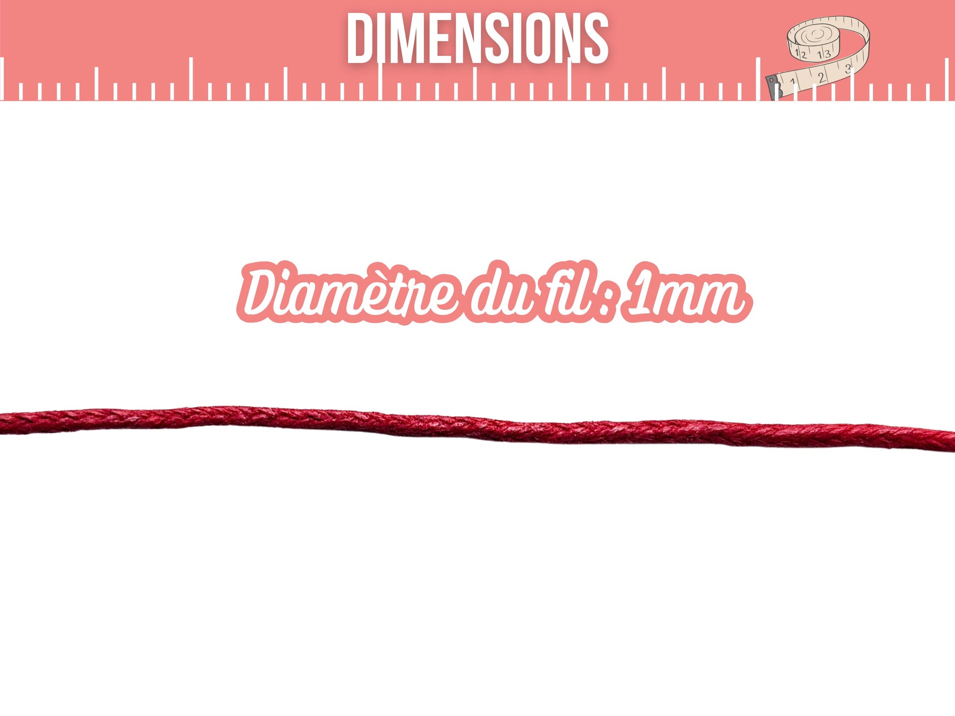 Cordon en coton ciré rouge 1mm - 10 mètres