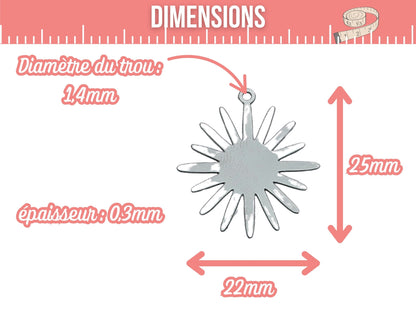 10 breloques soleil acier inoxydable