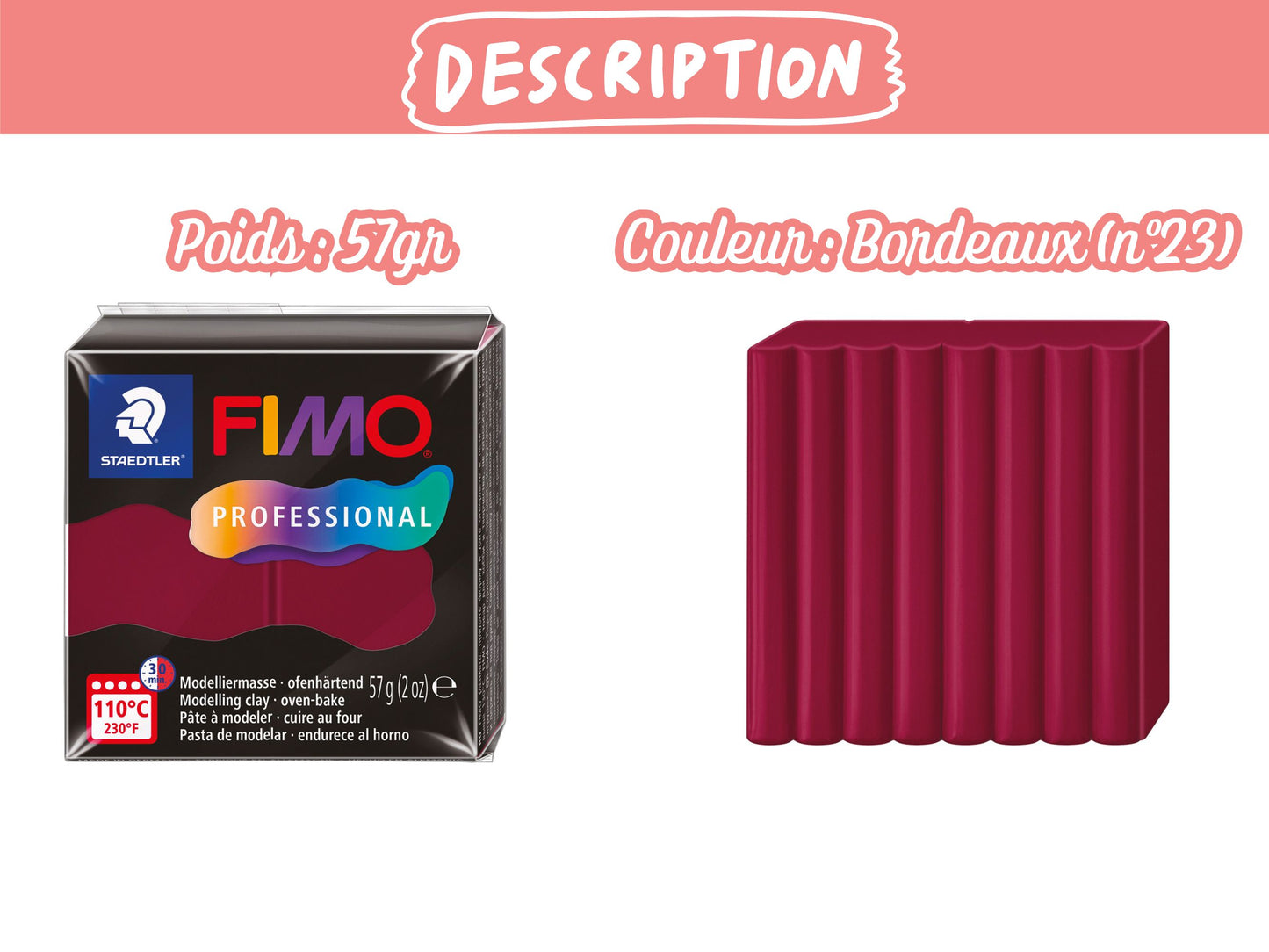 Pâte Fimo Professional 57g – Bordeaux n°23