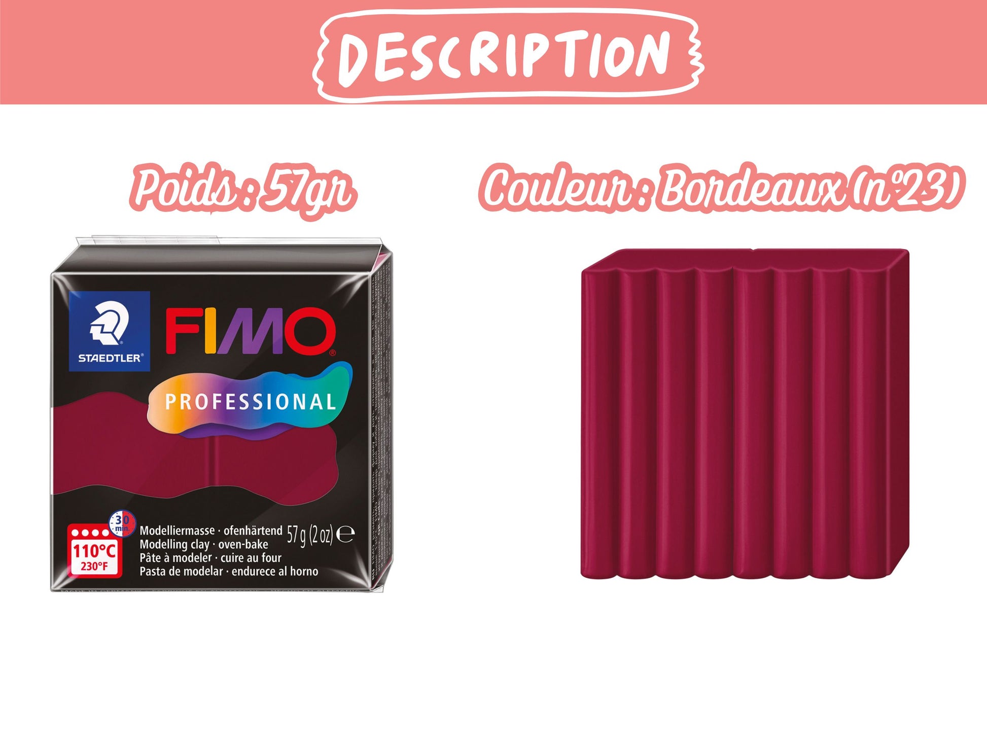 Pâte Fimo Professional 57g – Bordeaux n°23