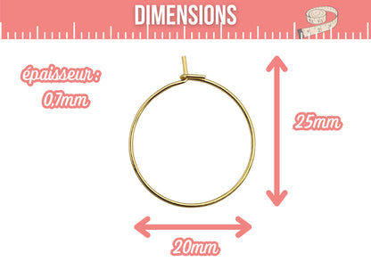 10 créoles rondes 20mm acier inoxydable dorées