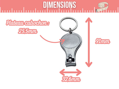 5 porte-clés décapsuleurs coupe-ongles cabochon 25mm