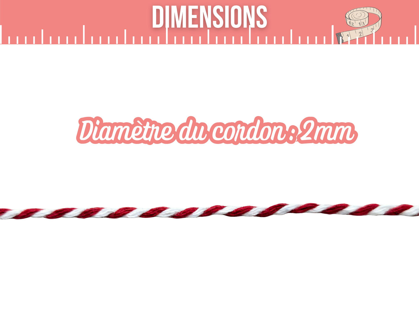 Bobine de ficelle style Baker’s Twine rouge et blanc – 100 mètres