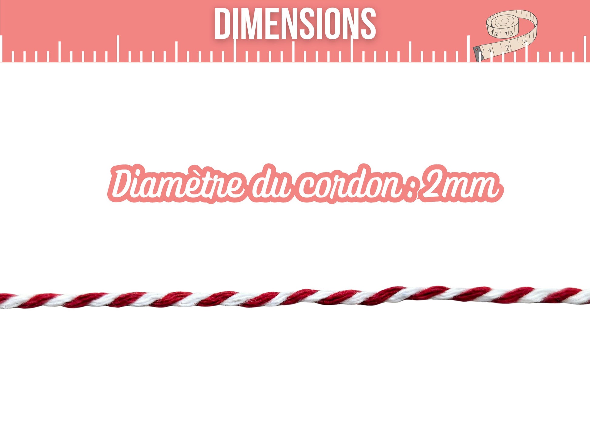 Bobine de ficelle style Baker’s Twine rouge et blanc – 100 mètres