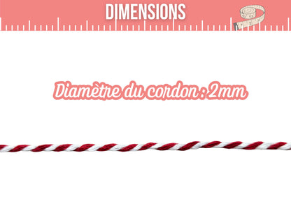 Bobine de ficelle style Baker’s Twine rouge et blanc – 100 mètres