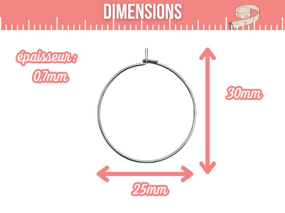 10 créoles rondes 25mm acier inoxydable