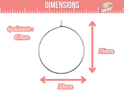 10 créoles rondes 30mm acier inoxydable