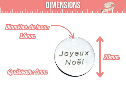 10 breloques Joyeux Noël rondes 2cm acier inoxydable